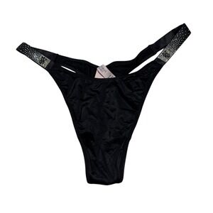New! Victoria's Secret Very Sexy Black Thing/String Sz L Rhinestones